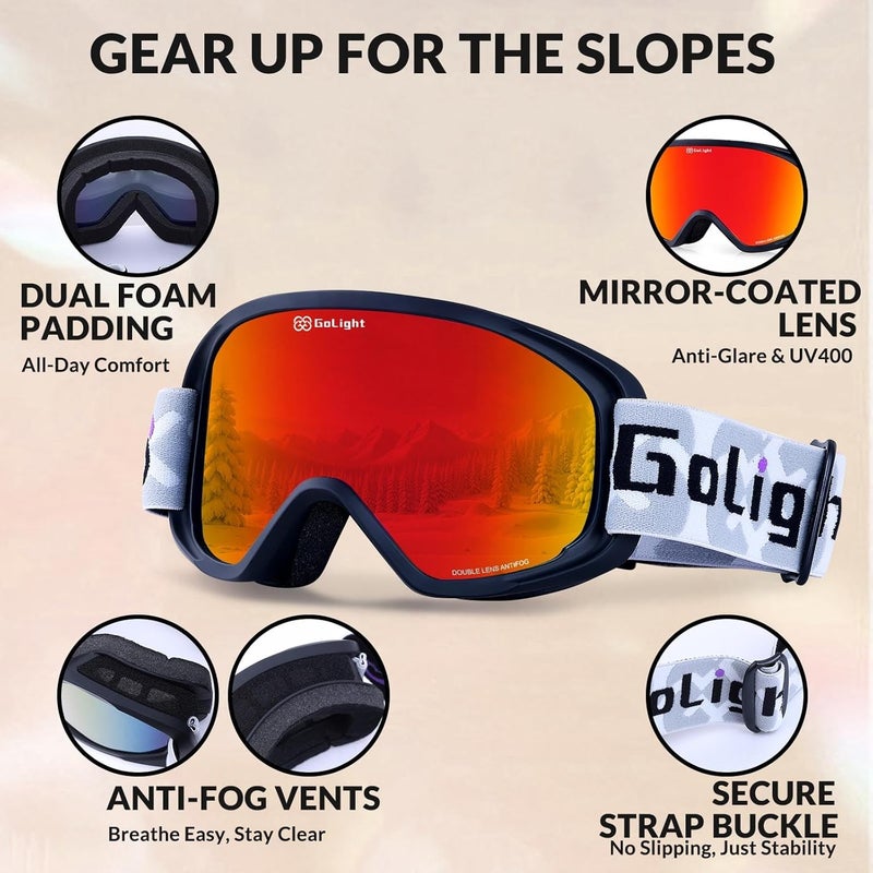 Golight Youth, Teen & Small-Face Adult Ski Goggles – Safe Fit for Small Faces, Anti-Fog Lens & UV400 Full Protection - Image 4